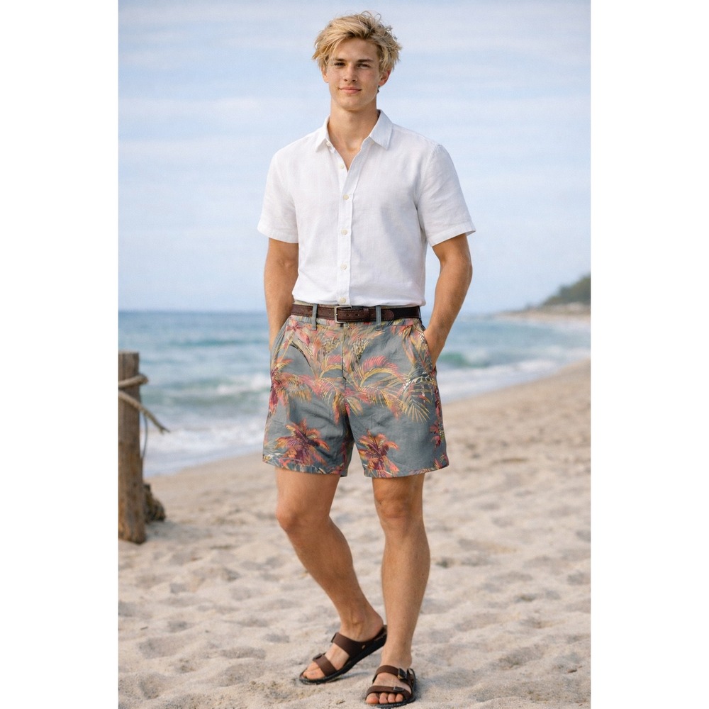 Bonobos Mens Tropical Palm Print Chino Shorts Size 36 9" Hawaiian Resort Coastal